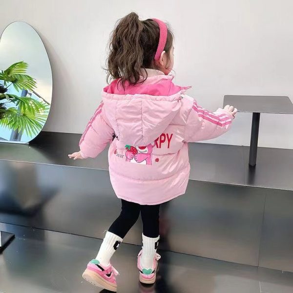 کاپشن‌ دخترانه طرح خرسی صورتی همراه با کیف ست کد ۱۵۱