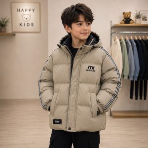 کاپشن کتان برزنتی ضدآب قواره بزرگ نوجوان با خز عالی کد ۱۸۷